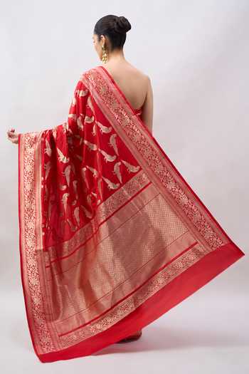 Mint N Oranges Handwoven Banarasi Silk Saree With Unstitched Blouse 