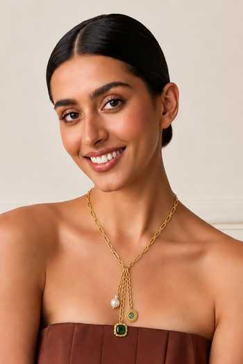 Tad Accessories Green Brass Charm Necklace Online at Aza Fashions Tad Accessories_Green Brass Charm Necklace _Online_at_Aza_Fashions