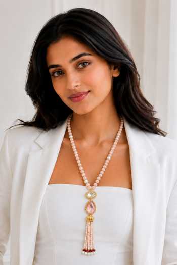 Buy Tad Accessories Pink Brass Crystal Bead Long Necklace at Aza Fashions Buy_Tad Accessories_Pink Brass Crystal Bead Long Necklace _at_Aza_Fashions
