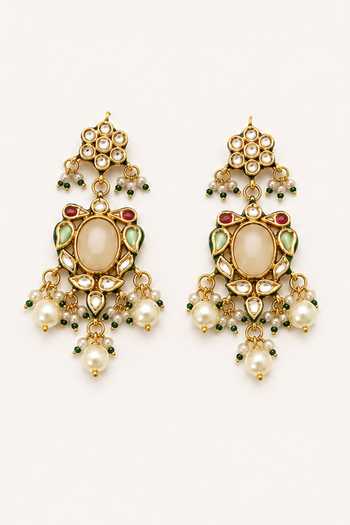 Tad Accessories_Magenta Brass Necklace And Pair Of Earrings Set _Online_at_Aza_Fashions