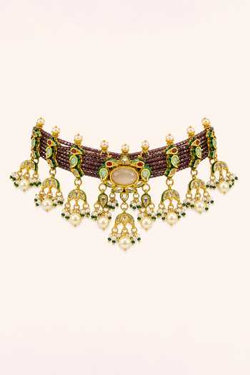 Tad Accessories Brass Necklace & Pair Of Earrings Set 