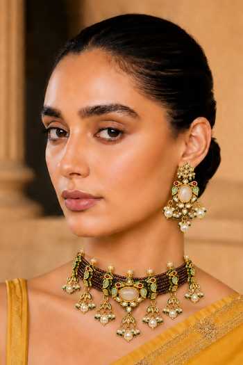 Tad Accessories Brass Necklace & Pair Of Earrings Set 