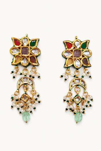 Tad Accessories_Multi Color Brass Necklace And Earring Set _Online_at_Aza_Fashions