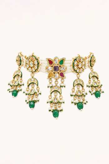 Buy_Tad Accessories_Multi Color Brass Necklace And Earring Set _Online_at_Aza_Fashions