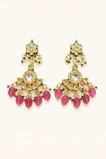 Buy_Tad Accessories_Pink Imitation Kundan Necklace And Earring Set _Online_at_Aza_Fashions