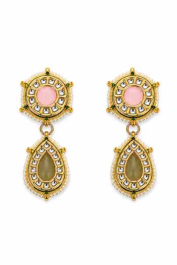 Tad Accessories_Pink Brass Necklace And Pair Of Earrings Set _Online_at_Aza_Fashions