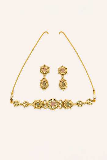 Tad Accessories Brass Necklace & Pair Of Earrings Set 