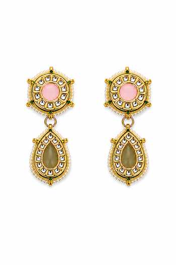 Tad Accessories_Pink Brass Necklace And Pair Of Earrings Set _at_Aza_Fashions