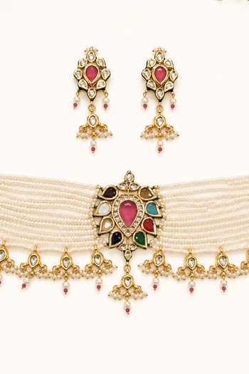 Buy_Tad Accessories_Multi Color Imitation Kundan Necklace Set _Online_at_Aza_Fashions