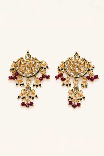 Tad Accessories_Red Kundan Necklace And Earrings Set _Online_at_Aza_Fashions