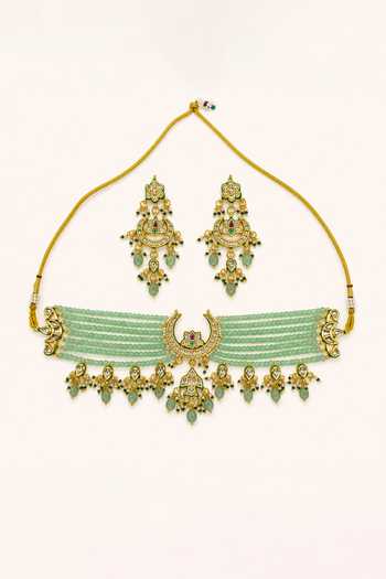 Tad Accessories Brass Necklace & Pair Of Earrings Set 