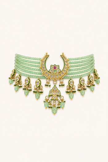 Buy_Tad Accessories_Mint Brass Necklace And Pair Of Earrings Set _Online_at_Aza_Fashions