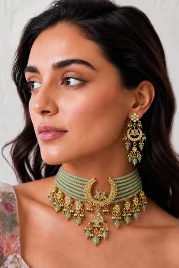 Tad Accessories Brass Necklace & Pair Of Earrings Set 