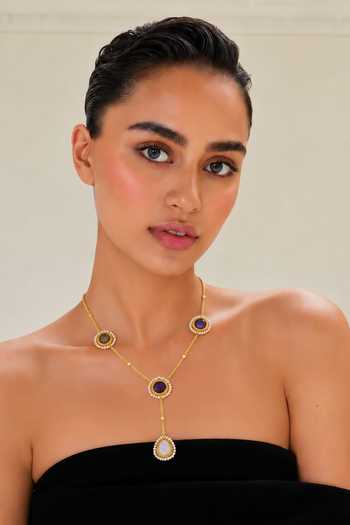Tad Accessories Multi Color Semi Precious Stone Brass Necklace Online at Aza Fashions Tad Accessories_Multi Color Semi Precious Stone Brass Necklace _Online_at_Aza_Fashions
