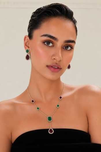 Buy_Tad Accessories_Green Imitation Kundan Semi Precious Necklace Set _Online_at_Aza_Fashions