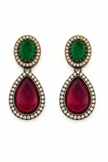 Shop_Tad Accessories_Green Imitation Kundan Semi Precious Necklace Set _Online_at_Aza_Fashions