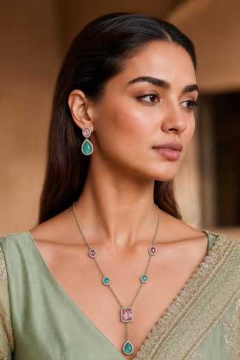 Shop_Tad Accessories_Mint Brass Necklace And Earrings Set _Online_at_Aza_Fashions