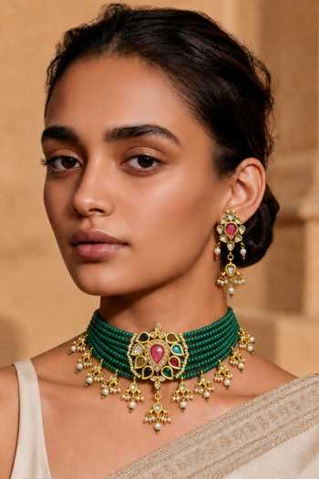 Buy_Tad Accessories_Multi Color Beaded Necklace And Earrings Set _Online_at_Aza_Fashions