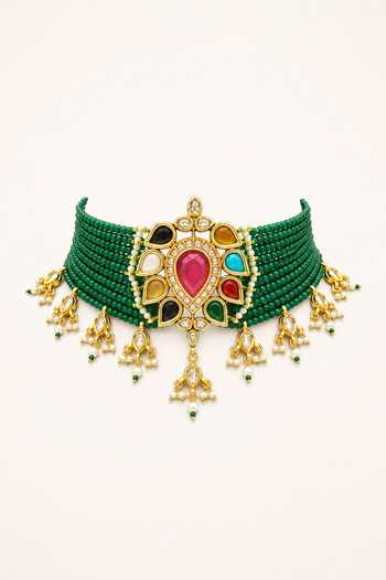 Shop_Tad Accessories_Multi Color Beaded Necklace And Earrings Set _Online_at_Aza_Fashions