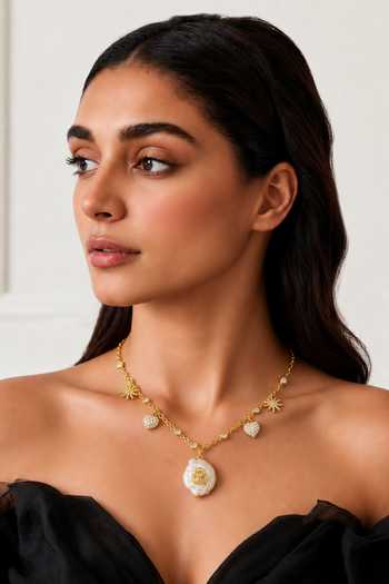 Tad Accessories_White Brass Pendant Necklace _Online_at_Aza_Fashions