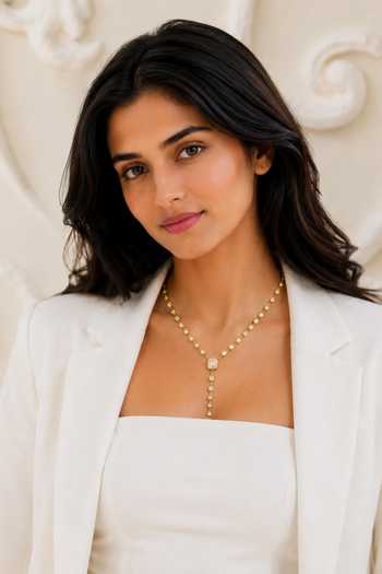 Tad Accessories_Gold Plated Finish Cubic Zirconia Brass Necklace _Online_at_Aza_Fashions