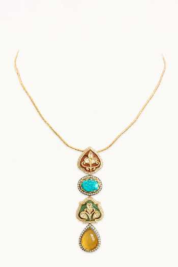 Tad Accessories_Multi Color Stone Pendant Necklace _Online_at_Aza_Fashions
