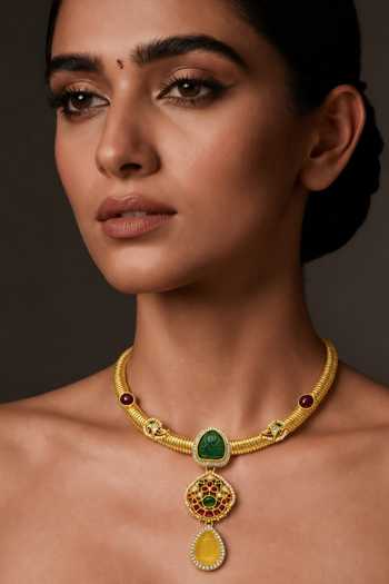 Tad Accessories Multi Color Stone Pendant Choker Necklace Online at Aza Fashions Tad Accessories_Multi Color Stone Pendant Choker Necklace _Online_at_Aza_Fashions