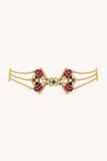 Tad Accessories_Pink Brass Necklace And Earrings Set _Online_at_Aza_Fashions