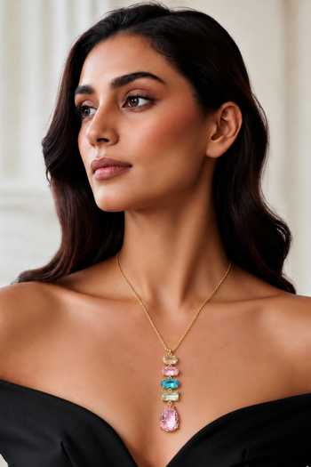 Tad Accessories Handmade Brass Multi-Stone Pendant Necklace 