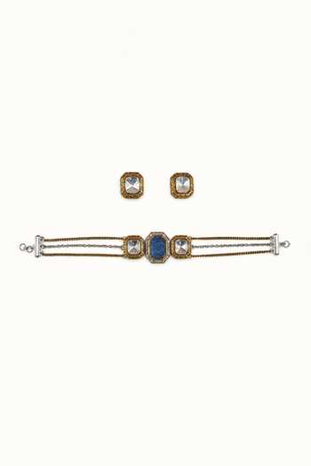 Tad Accessories Stone Studded Necklace & Pair of Earrings Set 