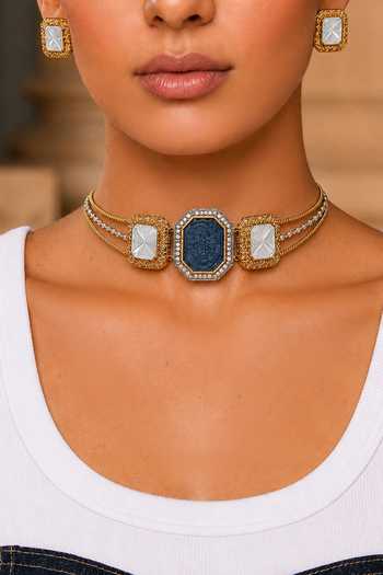 Tad Accessories Stone Studded Necklace & Pair of Earrings Set 