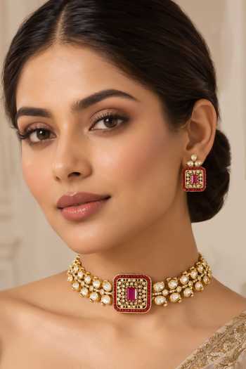 Zevar By Geeta Kundan Polki Two Tone Necklace & Earring Set 