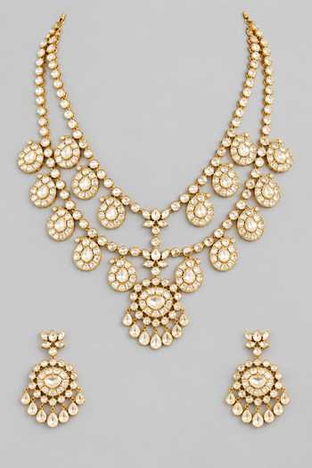 Zevar By Geeta Kundan Polki Necklace & Earrings Set