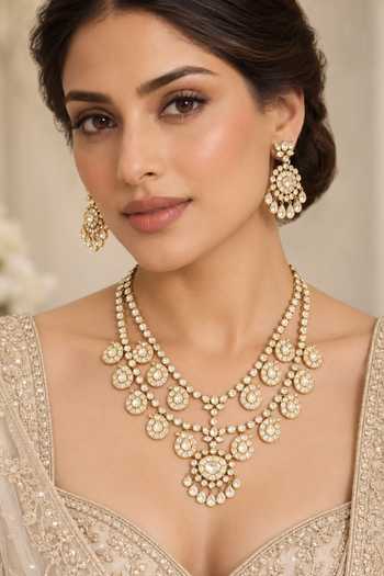 Zevar By Geeta Kundan Polki Necklace & Earrings Set