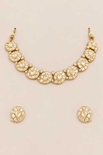 Zevar By Geeta Kundan Polki Necklace & Earrings Set 
