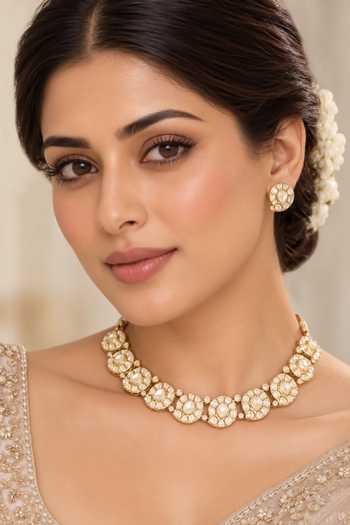 Zevar By Geeta Kundan Polki Necklace & Earrings Set 