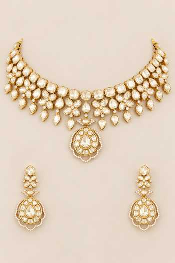 Zevar By Geeta Kundan Polki Necklace & Pair of Earrings Set 