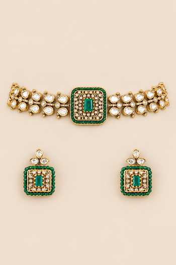 Zevar By Geeta Polki Kundan Two Tone Choker & Earrings Set 