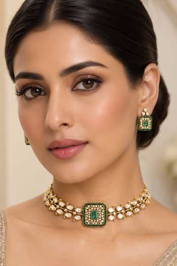 Zevar By Geeta Polki Kundan Two Tone Choker & Earrings Set 