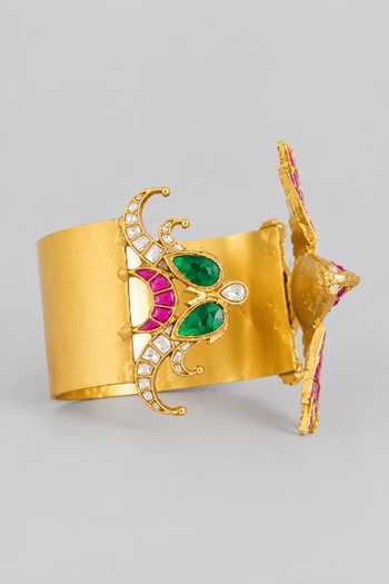 Zevar By Geeta Kundan Polki Multicolor Openable Bird Cuff Bangle 