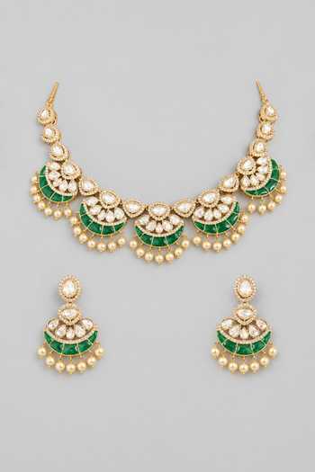 Zevar By Geeta Kundan Polki Necklace & Earrings Set 