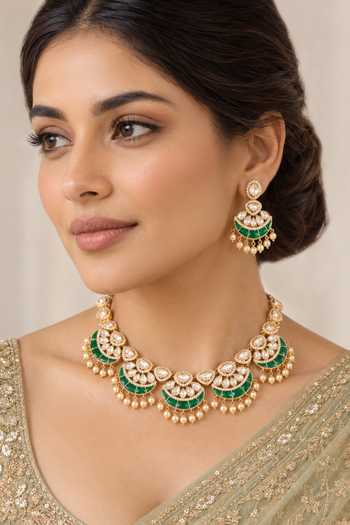 Zevar By Geeta Kundan Polki Necklace & Earrings Set 