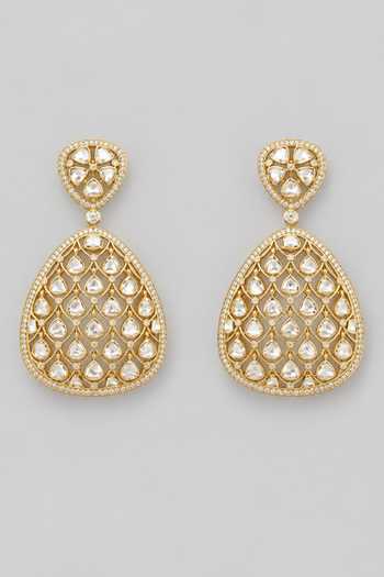 Zevar By Geeta Kundan Polki Two Tone Finish Earrings 