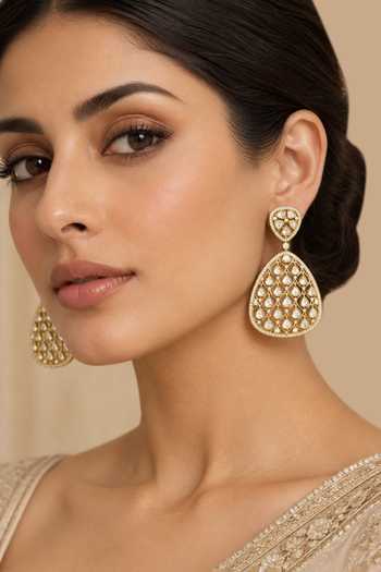 Zevar By Geeta Kundan Polki Two Tone Finish Earrings 