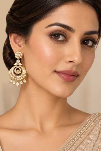 Zevar By Geeta Kundan Polki Chandbali Drop Earrings