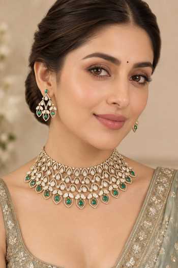 Zevar By Geeta Kundan Polki Two Tone Necklace & Earrings Set 