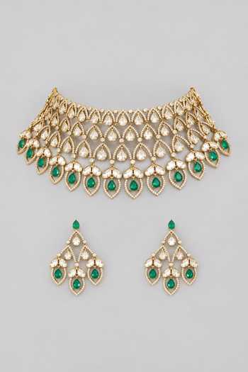 Zevar By Geeta Kundan Polki Two Tone Necklace & Earrings Set 
