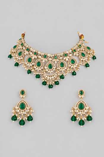 Zevar By Geeta Kundan Polki Necklace & Earrings Set 