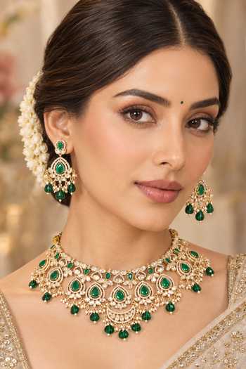 Zevar By Geeta Kundan Polki Necklace & Earrings Set 