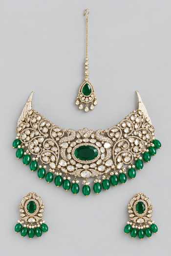Zevar By Geeta Two Tone Finish Kundan Polki Necklace Set